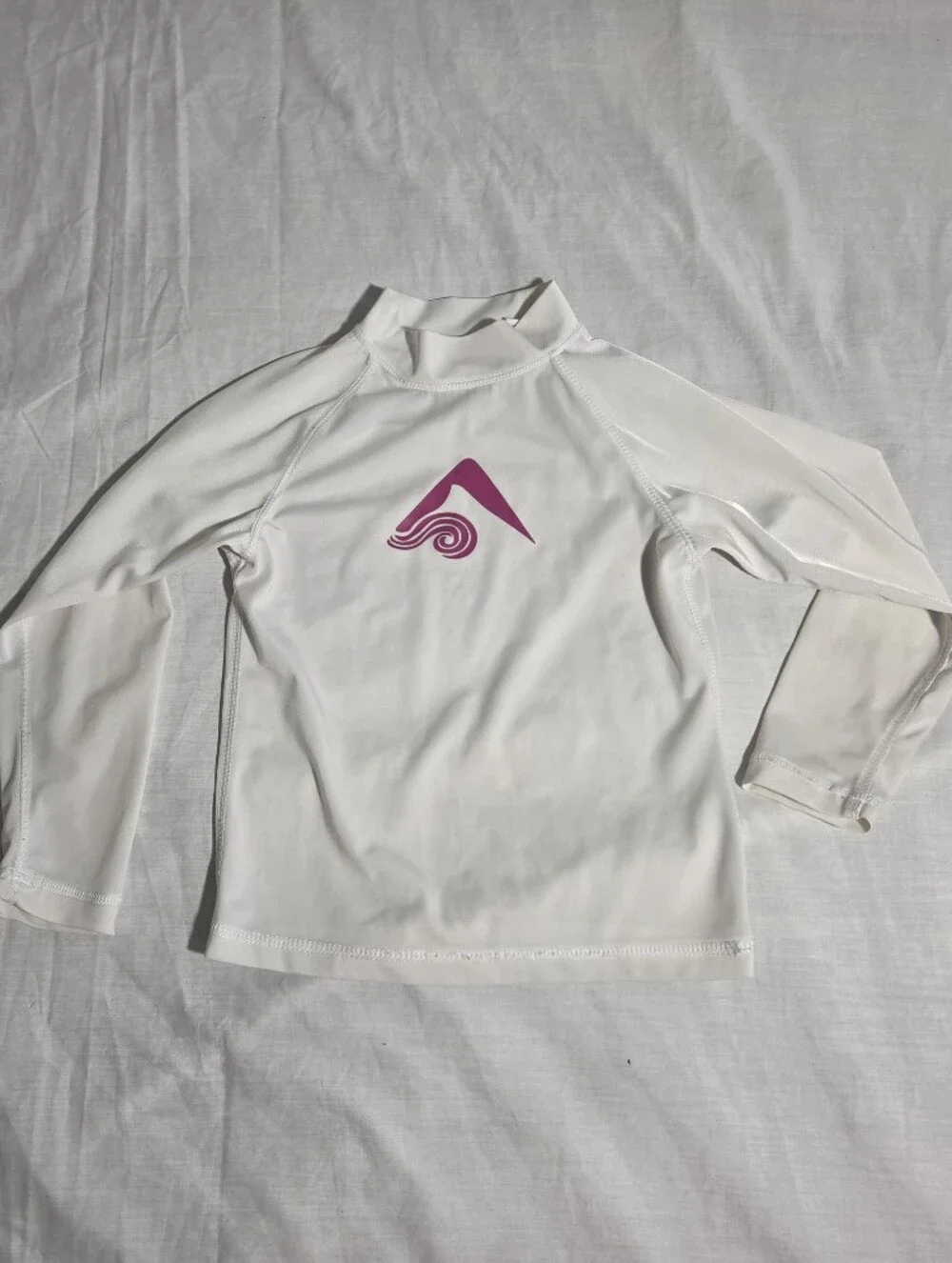 Kanu Surf White Kids Swim Top with Pink Logo